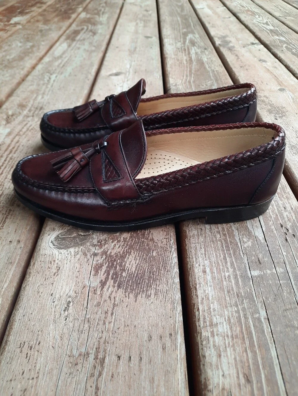 Allen Edmonds Maxfield Burgundy Leather Slip-on Tassle Braided Loafer Size 8.5
